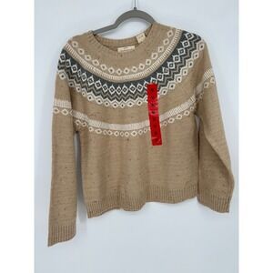 WEATHERPROOF VINTAGE Fair Isle Sweater Womens M Tan Nordic Grandpacore Cabin Ski